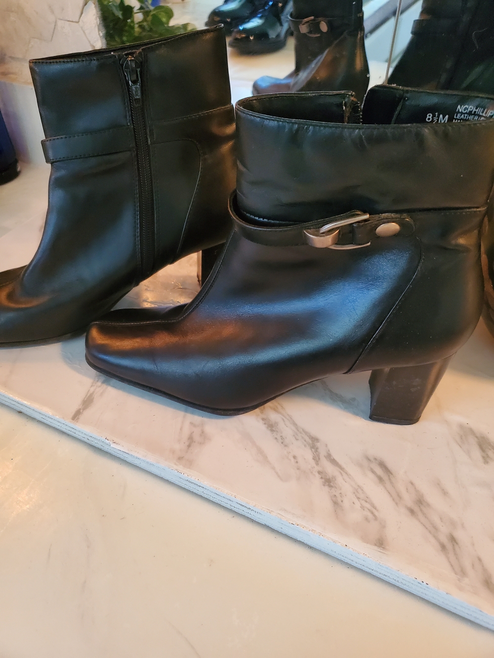 Nine & Co. Black Leather Ankle Booties with Buckle Accent
